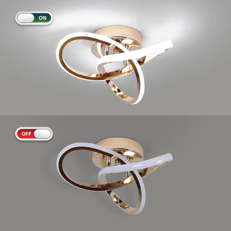 CANEOE Modern LED Ceiling Light, 6000K Gold Led Hallway Ceiling Light Fixtures, Curved Design Semi Flush Mount Ceiling Lights for Hallway Bathroom Kitchen Entryway Stair Ceiling Lamp (No Dimmble) - Image 4